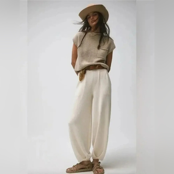 Free People Pants - Free People Ivory High-Rise Relaxed Track Pants